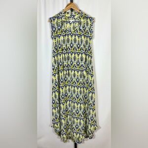 Tyler Boe Womens Yellow Printed V-Neck Tie Sleeveless Silk Shift Dress Size L
